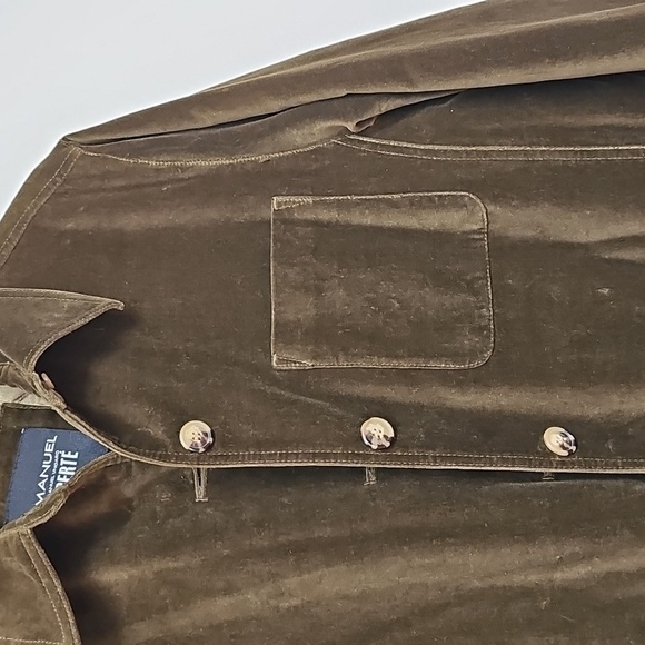 Emanuel Ungaro Liberté Dark Olive Velvet Button Front Shacket Size Medium - Picture 2 of 11